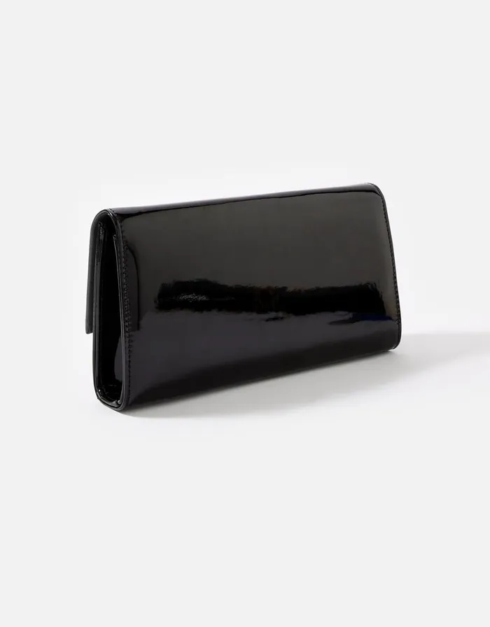Accessorize Patent Clutch Bag Black Black Women Vegan Bags Backpacks and Purses