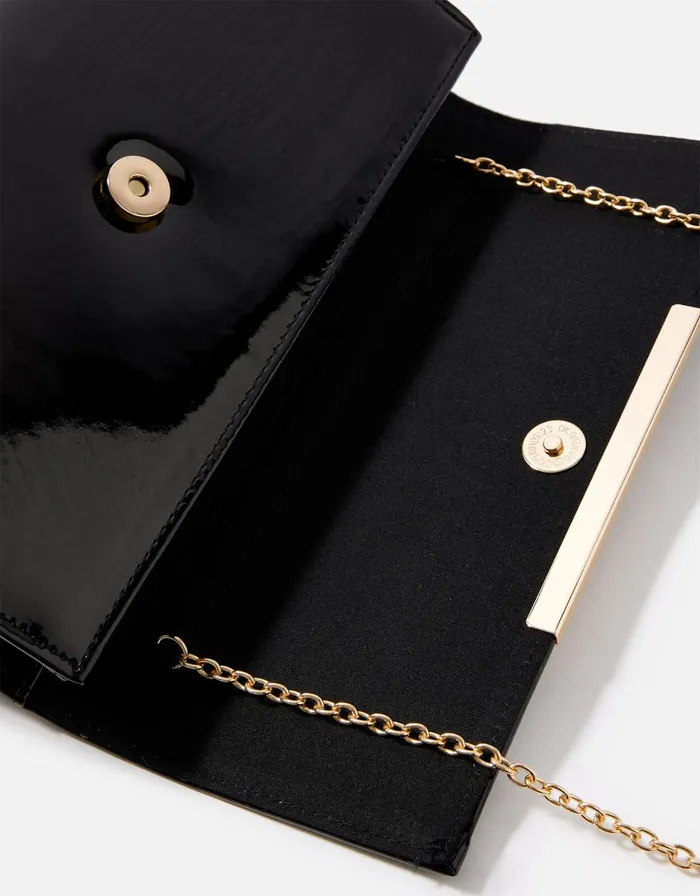 Accessorize Patent Clutch Bag Black Black Women Vegan Bags Backpacks and Purses