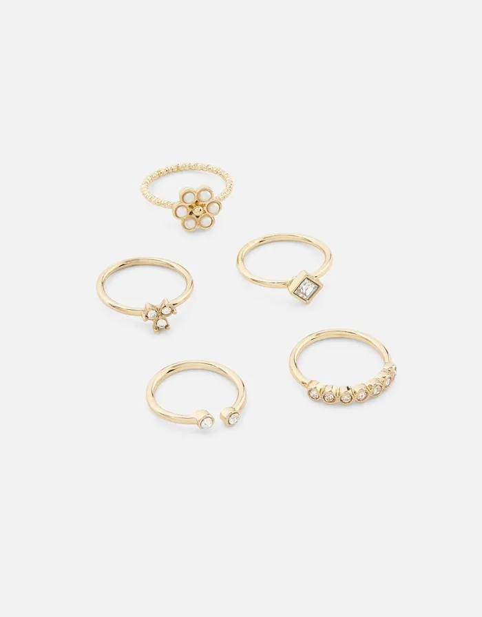Accessorize Pearl Flower Stacking Ring Set Cream Pearl Women Rings