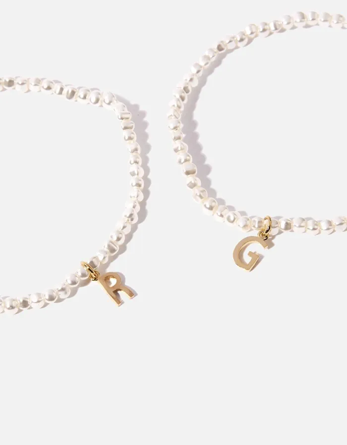 Accessorize Pearl Initial Stretch Bracelet Cream Pearl Women Bracelets
