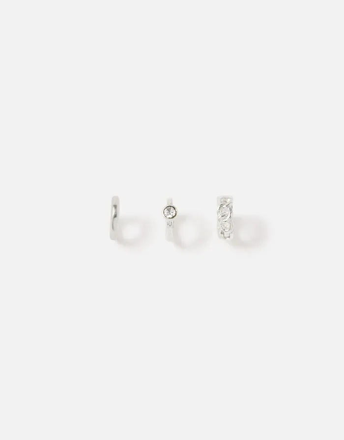 Accessorize Plain Chain Crystal Hoop Set Silver Silver Women Earrings