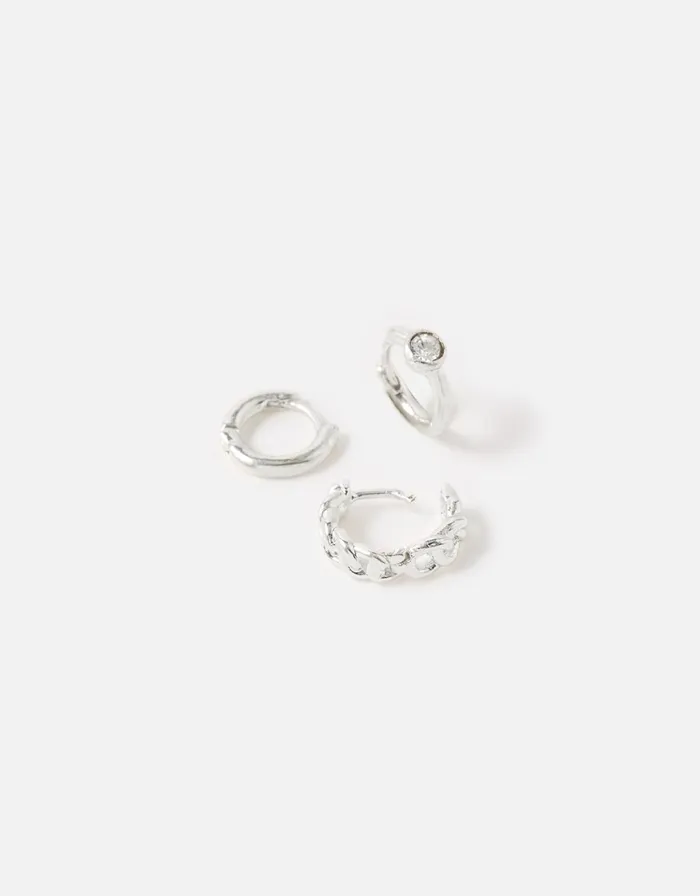 Accessorize Plain Chain Crystal Hoop Set Silver Silver Women Earrings