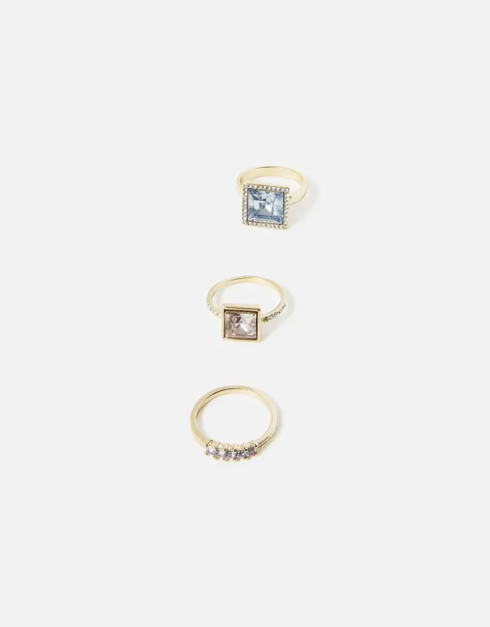 Accessorize Princess Cut Ring Stacking Set Multi Pastelmulti Women Rings