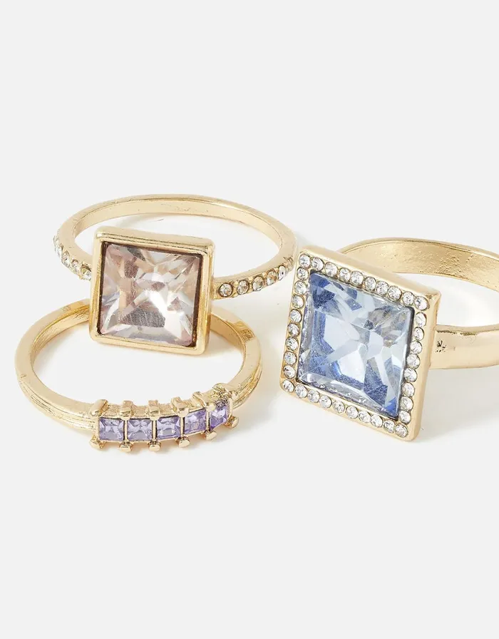 Accessorize Princess Cut Ring Stacking Set Multi Pastelmulti Women Rings
