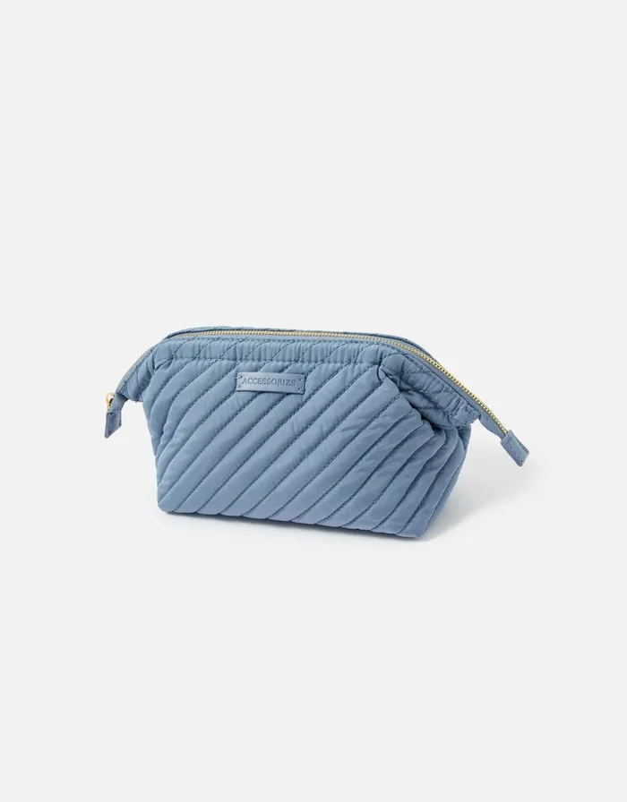 Accessorize Quilted Wash Bag With Recycled Fabric Blue Blue Women Travel Bags