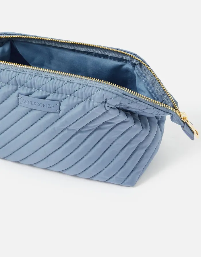 Accessorize Quilted Wash Bag With Recycled Fabric Blue Blue Women Travel Bags