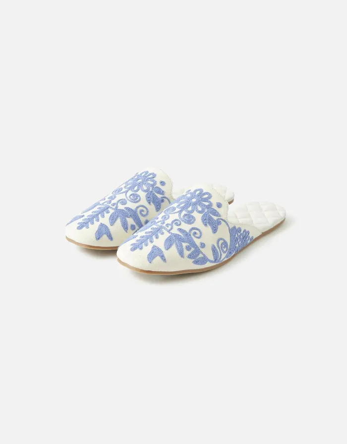 Accessorize Riviera Embroidered Slippers Blue Blue Women Slippers