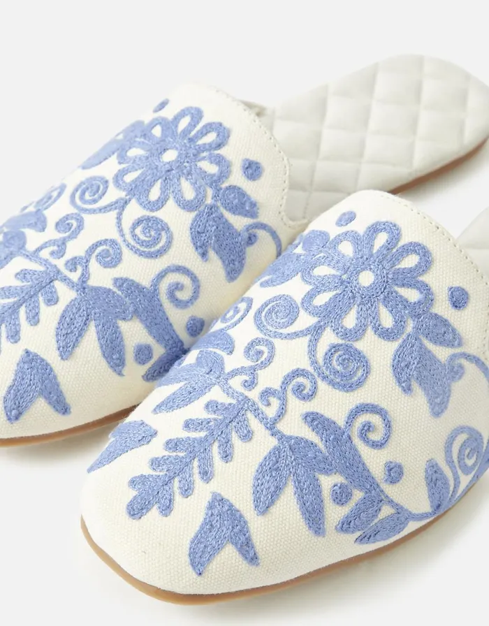 Accessorize Riviera Embroidered Slippers Blue Blue Women Slippers