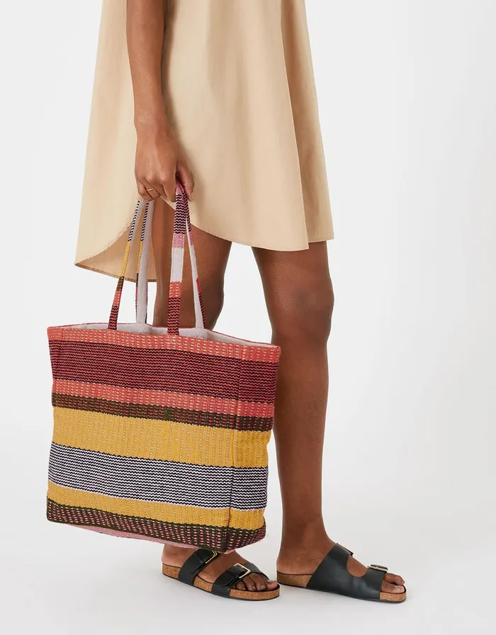 Accessorize Rust Stripe Woven Tote Bag Women Tote and Shopper Bags