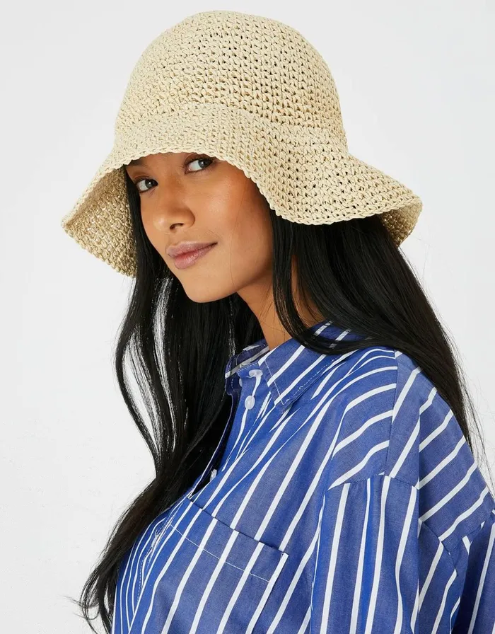 Accessorize Sally Straw Bucket Hat Women Hats