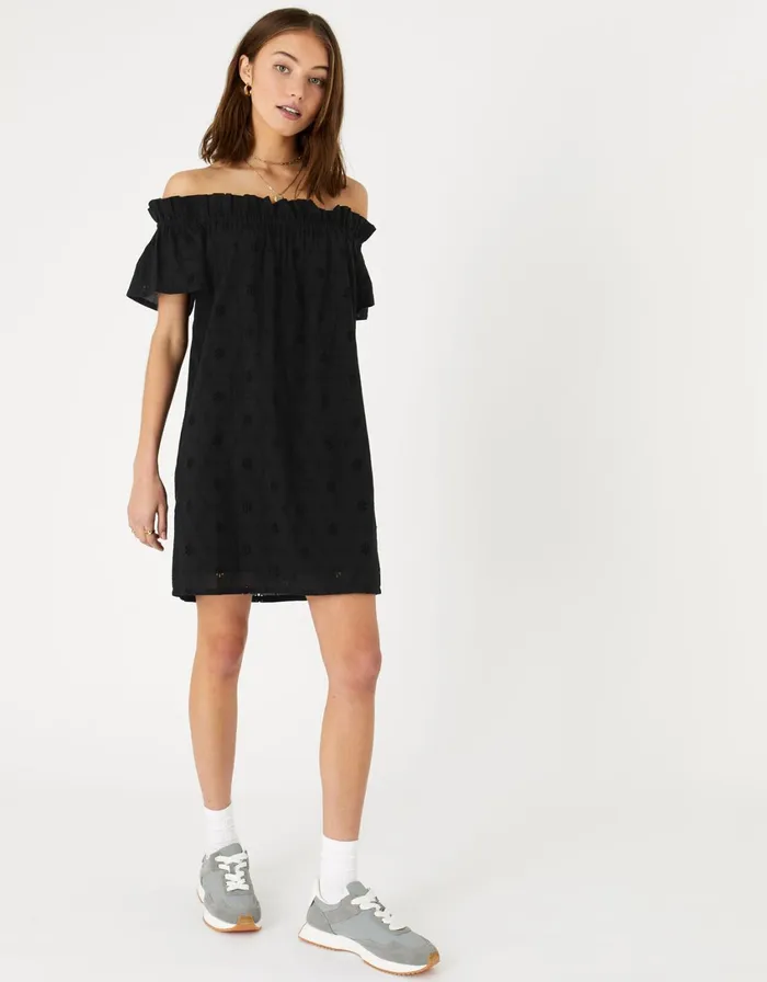 Accessorize Schiffli Bardot Dress Black Black Women Dresses