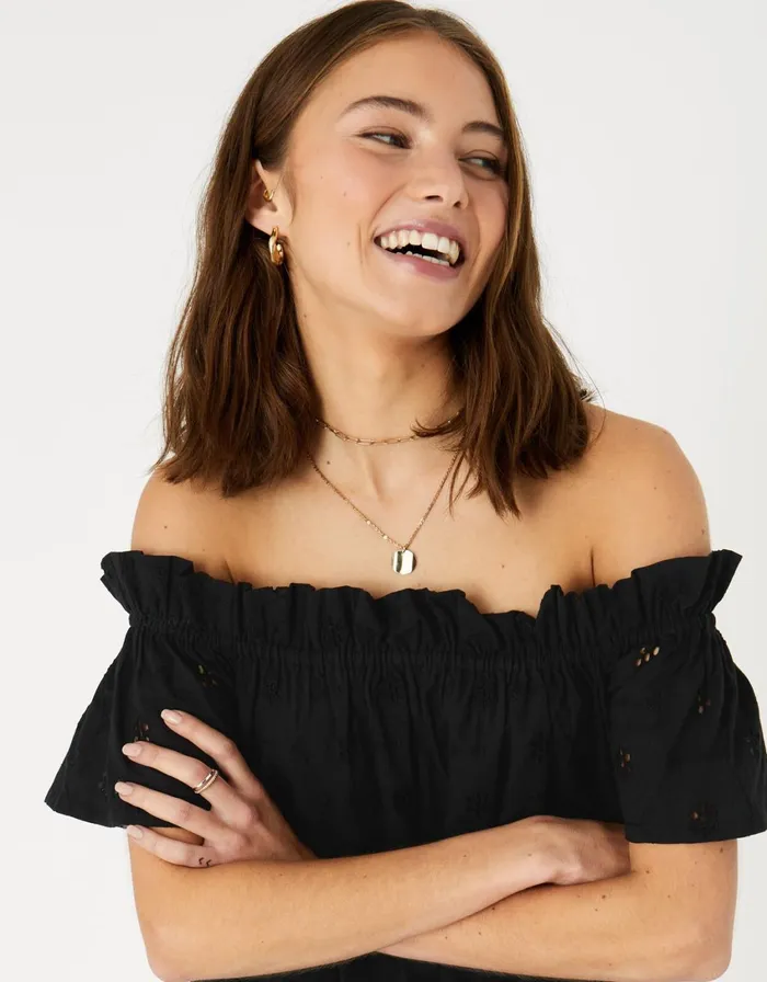 Accessorize Schiffli Bardot Dress Black Black Women Dresses