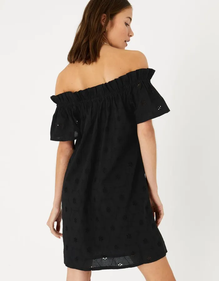Accessorize Schiffli Bardot Dress Black Black Women Dresses