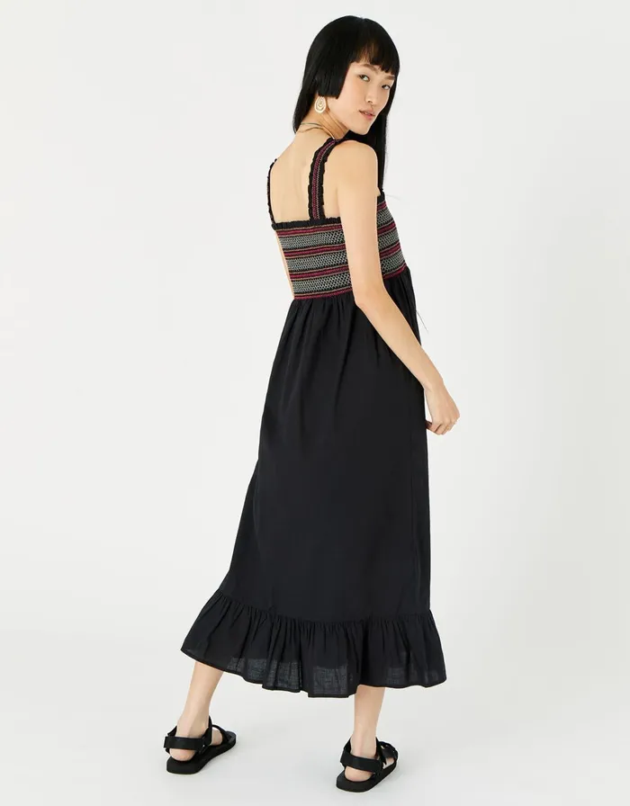 Accessorize Smocked Midi Dress Black Black Women Dresses
