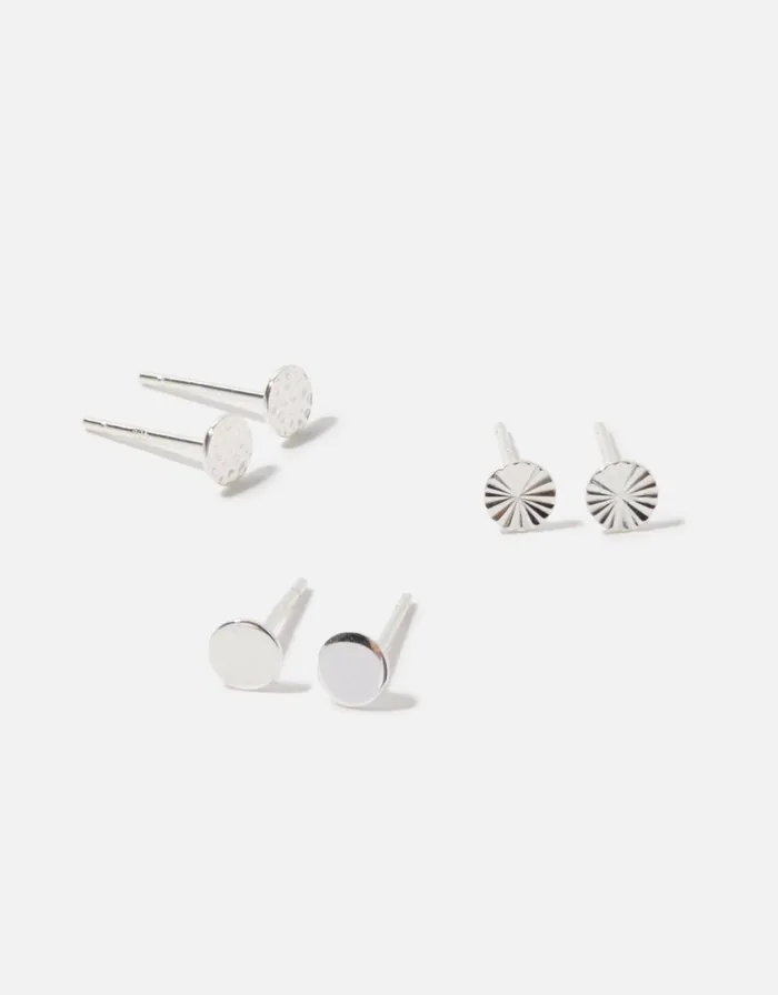 Accessorize Sterling Silver Etched Disc Stud Set Women Earrings