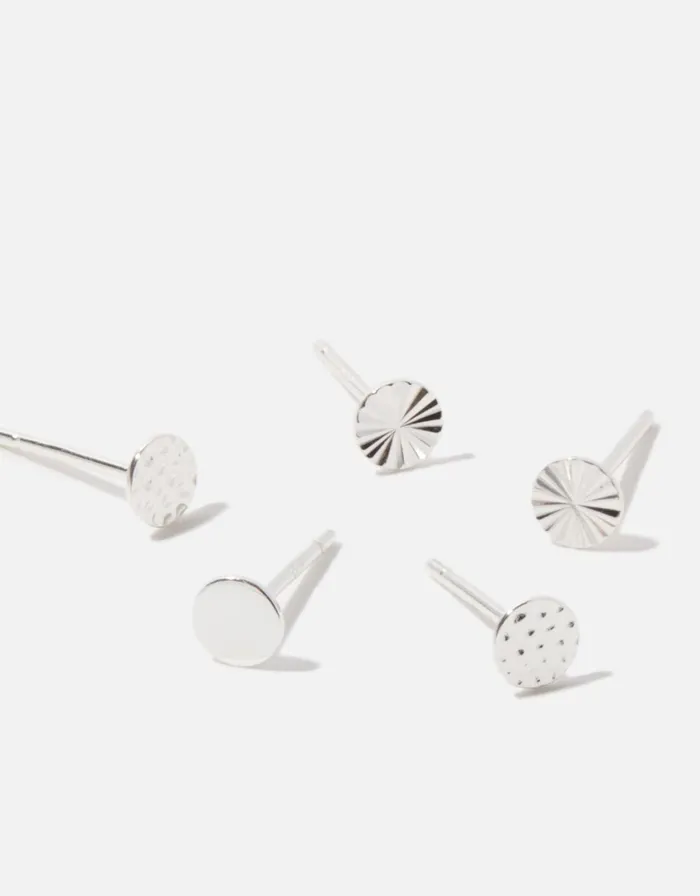 Accessorize Sterling Silver Etched Disc Stud Set Women Earrings