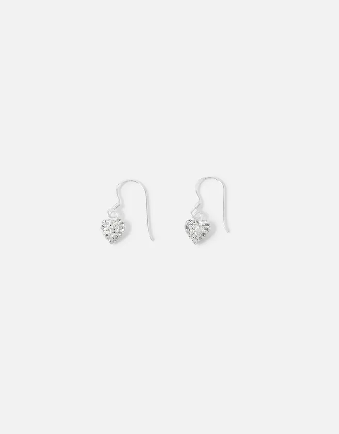 Accessorize Sterling Silver Sparkle Heart Charm Earrings Women Earrings