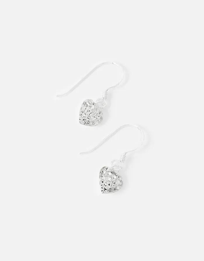 Accessorize Sterling Silver Sparkle Heart Charm Earrings Women Earrings