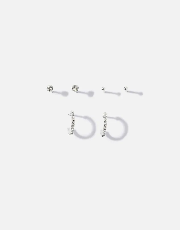 Accessorize Sterling Silver Sparkle Stud And Hoop Multipack Women Earrings