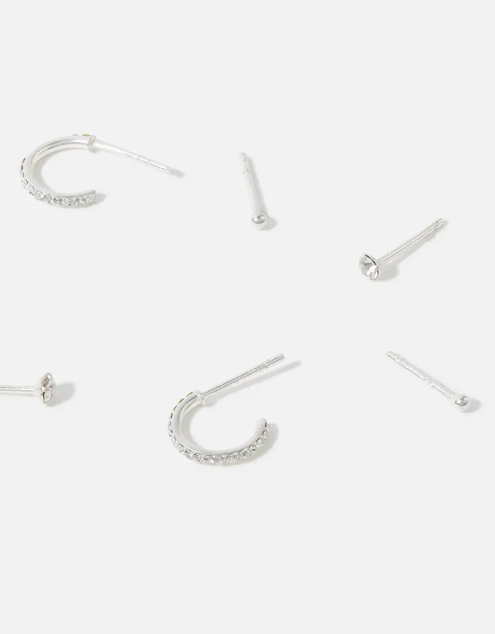 Accessorize Sterling Silver Sparkle Stud And Hoop Multipack Women Earrings