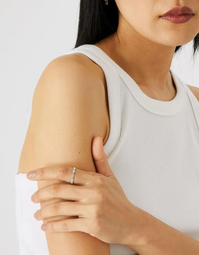 Accessorize Sterling Silver Sparkle Weave Band Ring White St Crystal Women Rings