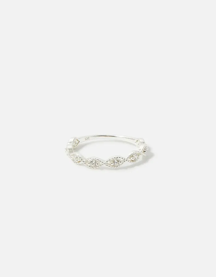 Accessorize Sterling Silver Sparkle Weave Band Ring White St Crystal Women Rings