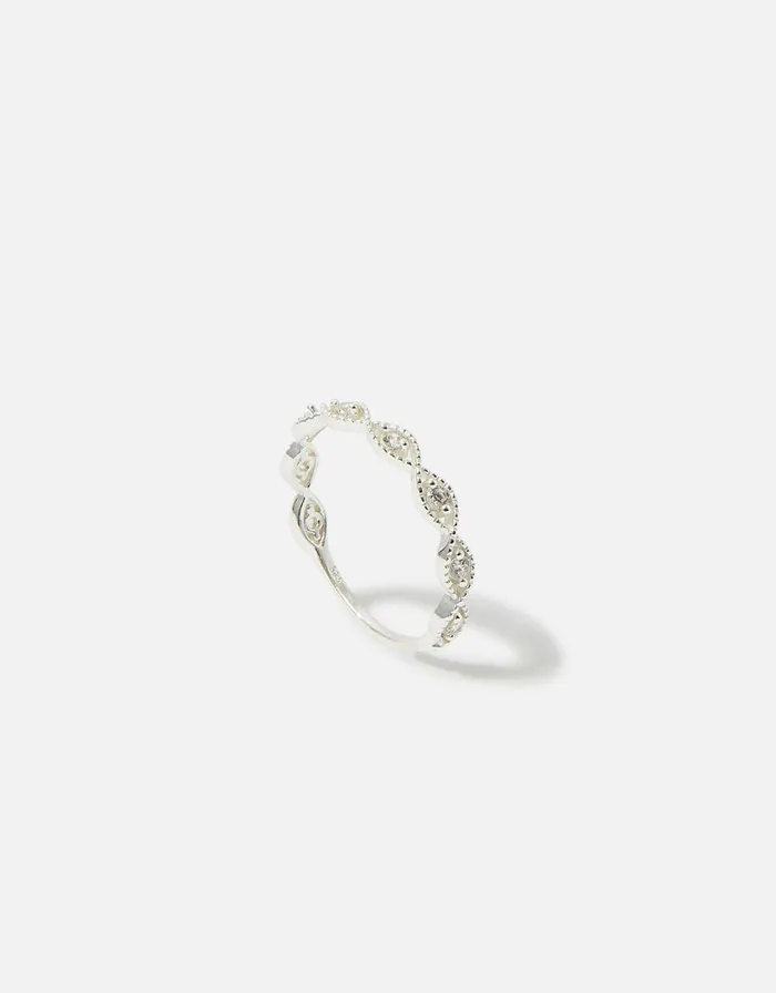 Accessorize Sterling Silver Sparkle Weave Band Ring White St Crystal Women Rings