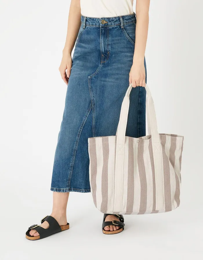 Accessorize Stripe Shopper Bag Camel Beige Women Beach Bags