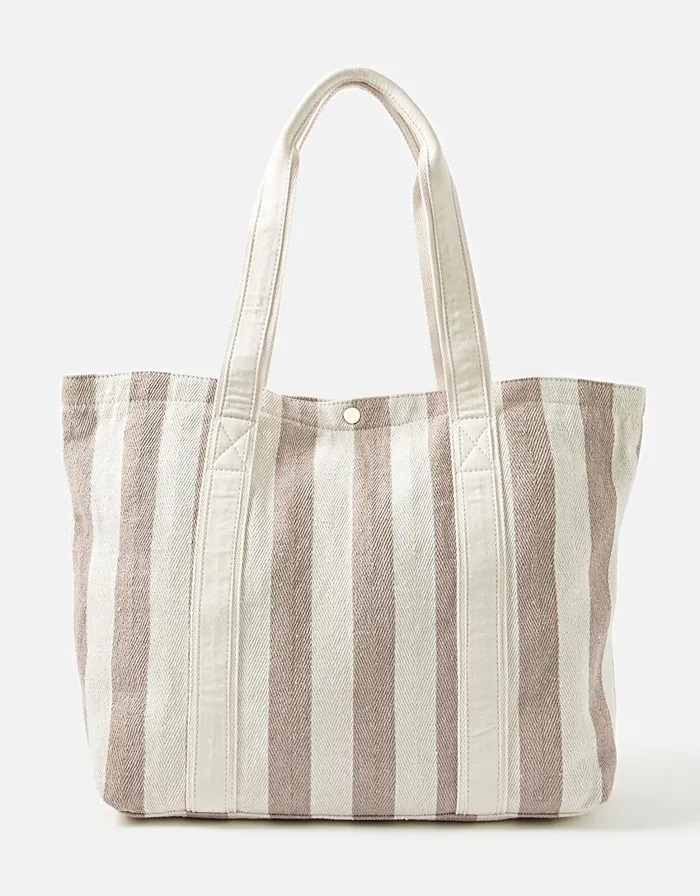 Accessorize Stripe Shopper Bag Camel Beige Women Beach Bags