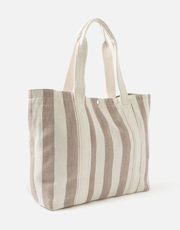 Accessorize Stripe Shopper Bag Camel Beige Women Beach Bags