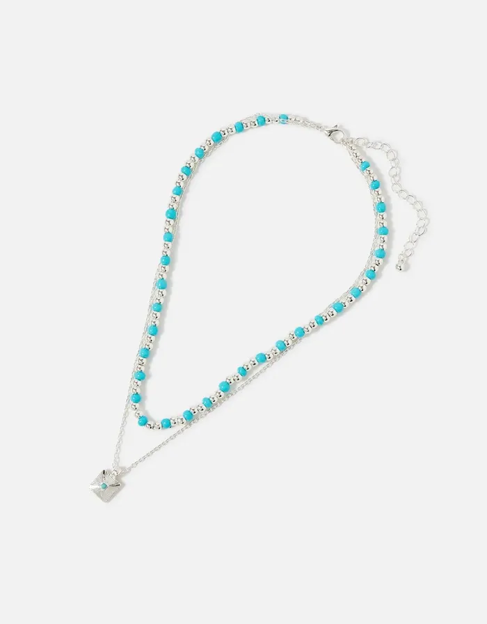 Accessorize Super Classics Turquoise Stone And Bead Necklace Women Necklaces