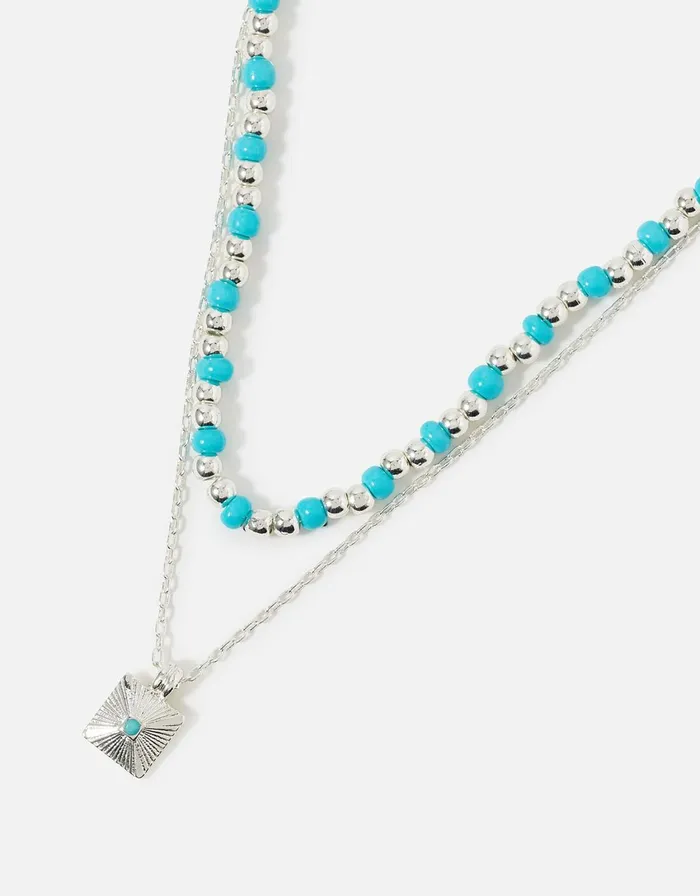 Accessorize Super Classics Turquoise Stone And Bead Necklace Women Necklaces
