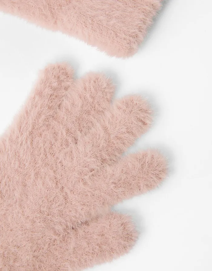 Accessorize SuperStretch Fluffy Knit Gloves Pale Pink Women Gloves