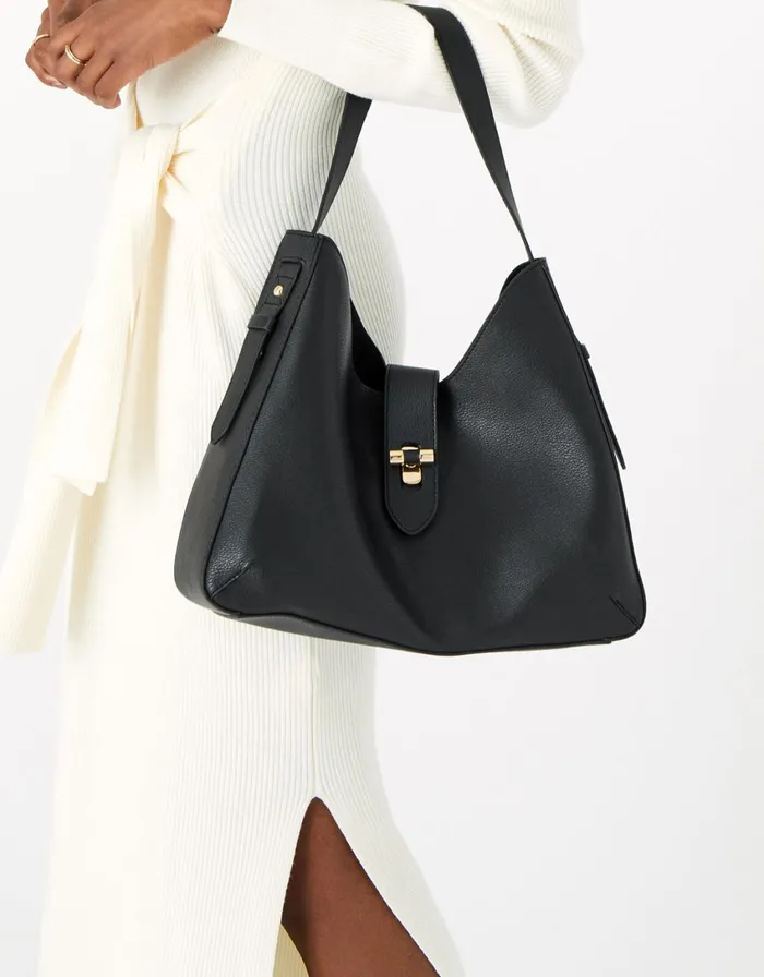 Accessorize Talia Large Twistlock Shoulder Bag Black Black Women Shoulder Bags