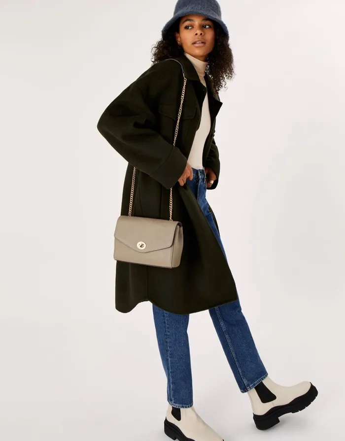 Accessorize Twist Lock Chain Leather CrossBody Bag Women Leather Bags
