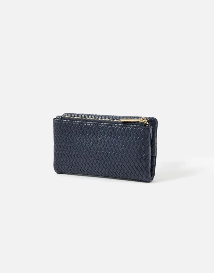 Accessorize Weave Zip Coin Purse Blue Navy Women Vegan Bags Backpacks and Purses