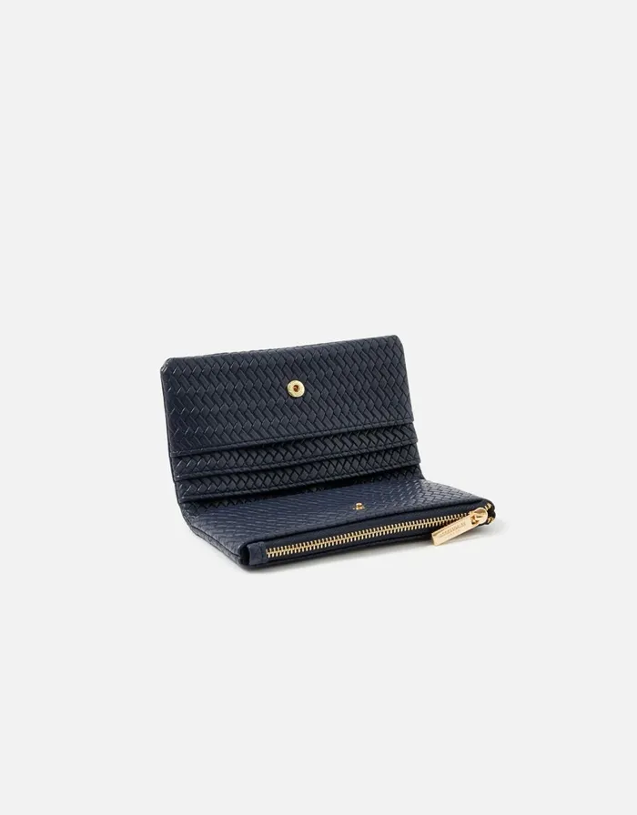 Accessorize Weave Zip Coin Purse Blue Navy Women Vegan Bags Backpacks and Purses