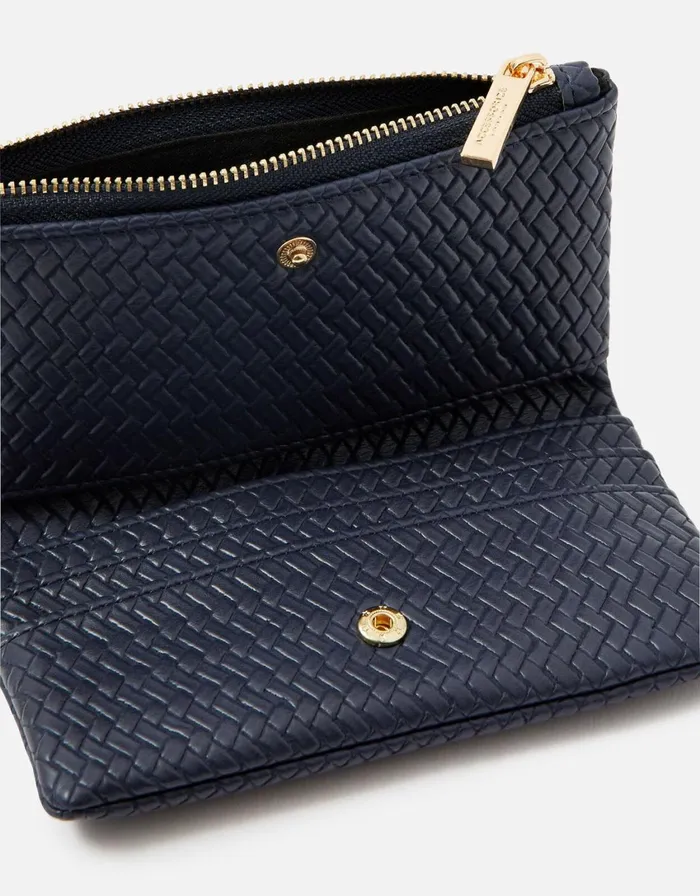 Accessorize Weave Zip Coin Purse Blue Navy Women Vegan Bags Backpacks and Purses
