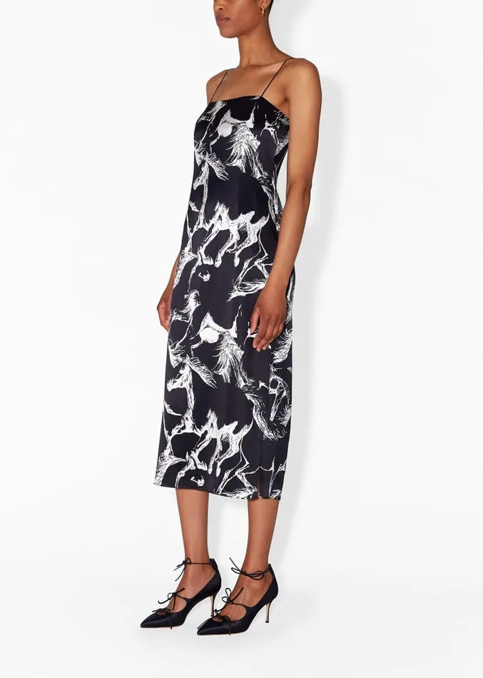 Adam Lippes Dresses and Jumpsuits Cami Dress In Printed Hammered Silk Blackwhite 8211 Women