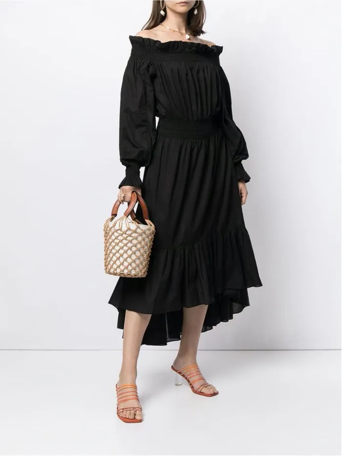 Adam Lippes Dresses and Jumpsuits Off The Shoulder Dress In Silk Cotton Voile Black 8211 Women