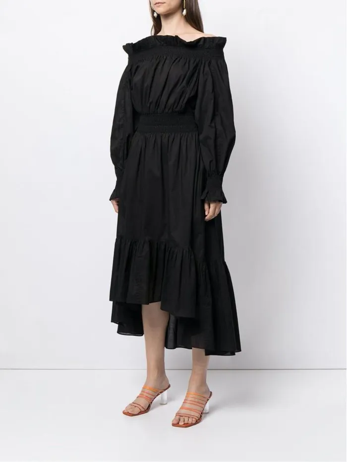 Adam Lippes Dresses and Jumpsuits Off The Shoulder Dress In Silk Cotton Voile Black 8211 Women