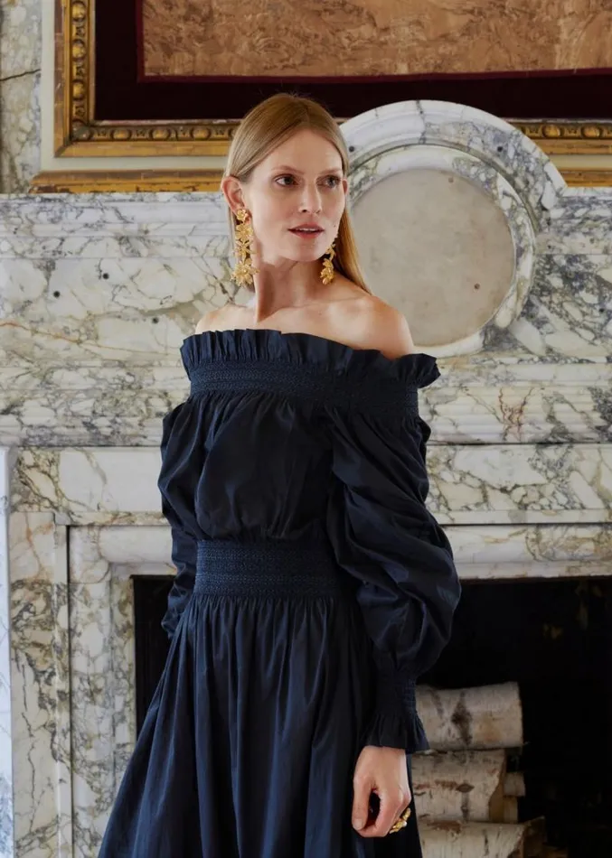 Adam Lippes Dresses and Jumpsuits Off The Shoulder Dress In Silk Cotton Voile Black 8211 Women