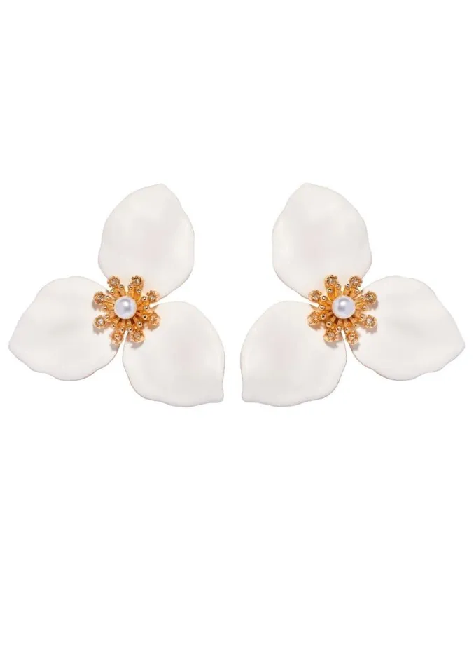 Adam Lippes Earrings Hand Painted Trillium Earring With Pearls Matte Ivory Gold 8211 Women