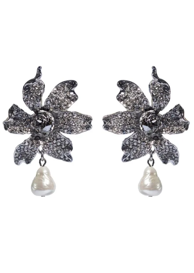 Adam Lippes Earrings Silver Flower Earring With Pearls And Crystals Crystal Silver 8211 Women