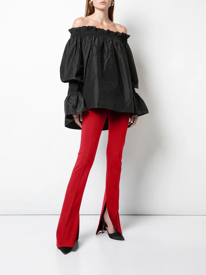 Adam Lippes Pants Eva Flare Pant In Bonded Neoprene Navy 8211 Women