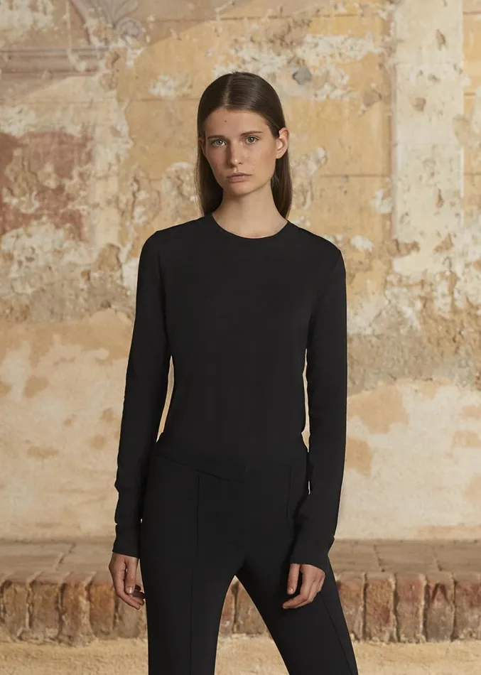 Adam Lippes Pima Cotton TShirts Long Sleeve Crewneck TShirt In Pima Cotton Black 8211 Women