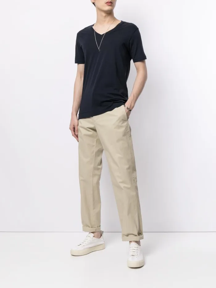 Adam Lippes TShirts Short Sleeve VNeck TShirt In Pima Cotton Navy 8211 Men