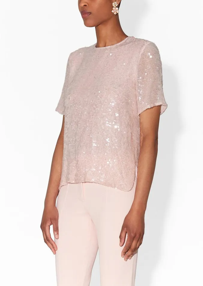 Adam Lippes Tops Cross Back TShirt In Embroidered Sequin Blush 8211 Women