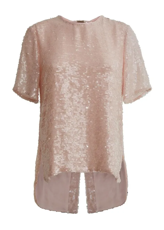 Adam Lippes Tops Cross Back TShirt In Embroidered Sequin Blush 8211 Women