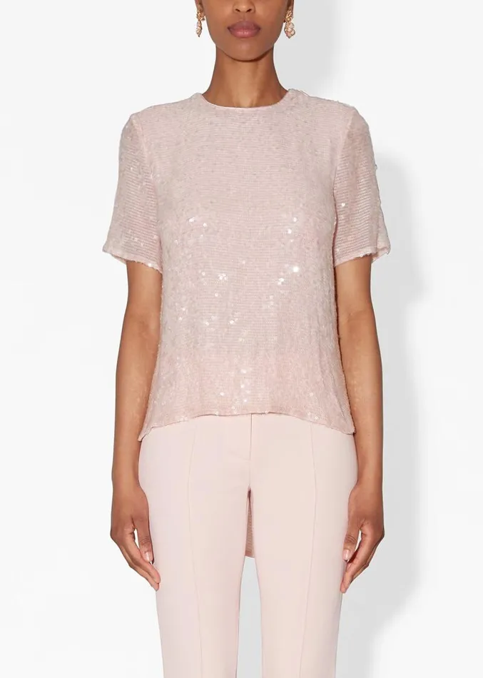 Adam Lippes Tops Cross Back TShirt In Embroidered Sequin Blush 8211 Women